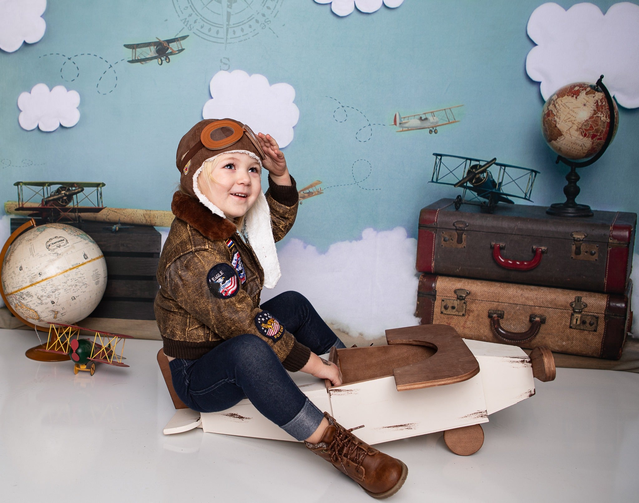 Kate Come Fly with Me Cloud Back to School Children Backdrop for Photography Designed by Erin Larkins - Kate Backdrop AU