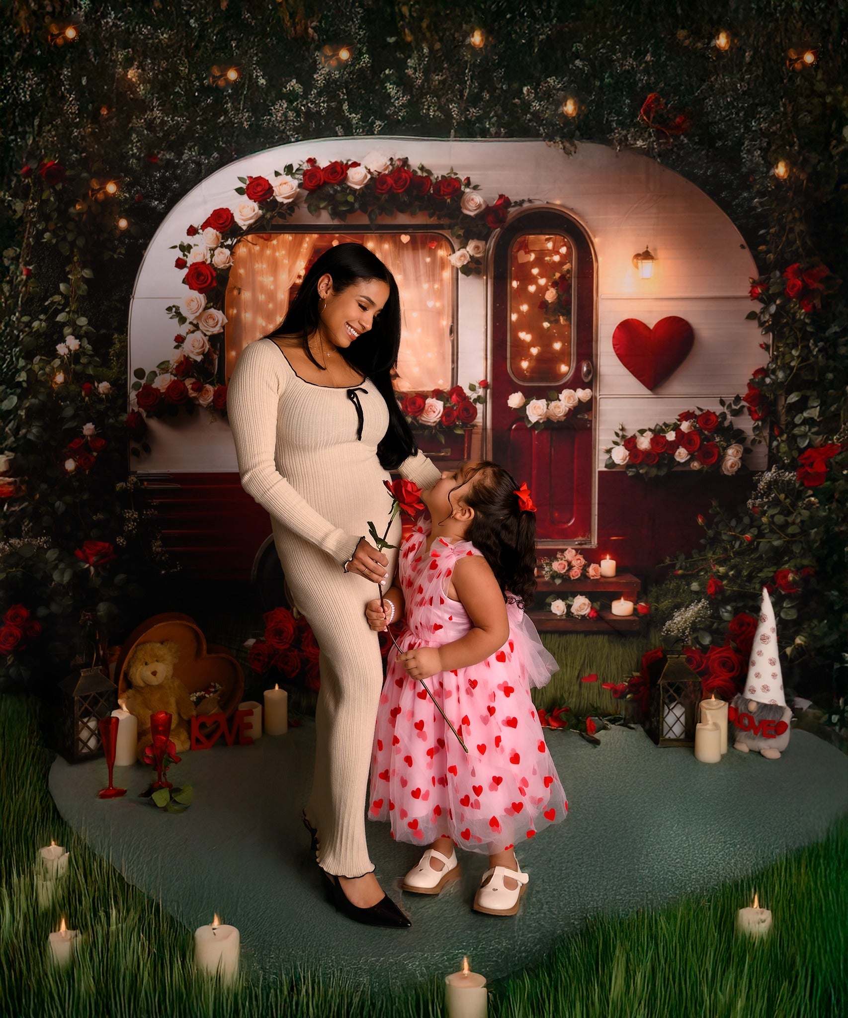 Kate Spring Valentine's Day Camper Backdrop+Flower Green Meadow Floor Backdrop