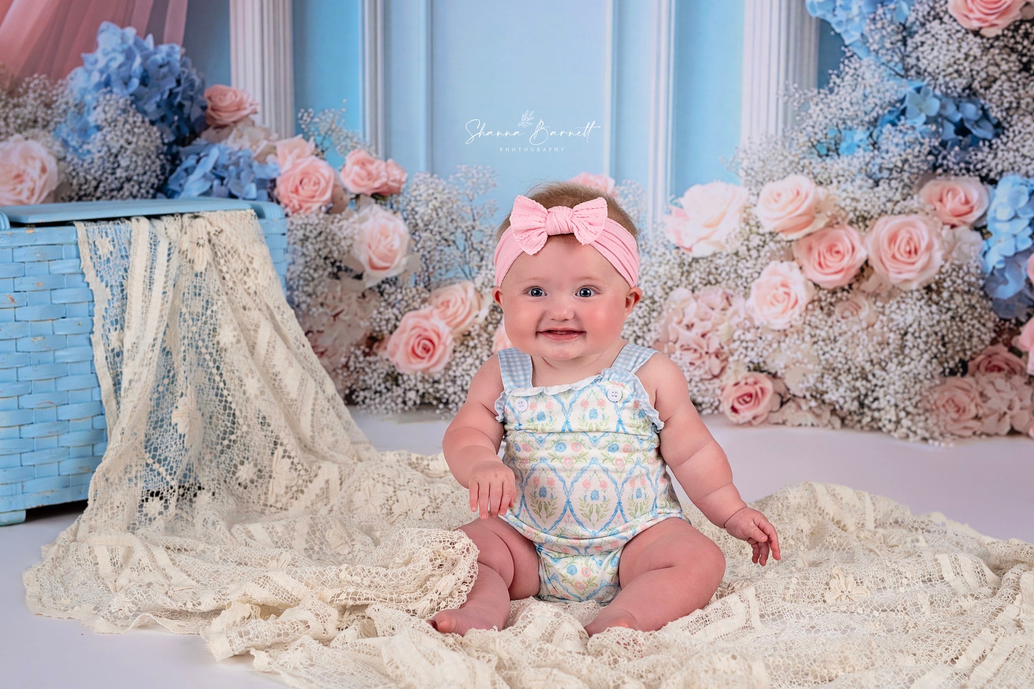 Kate Dreamy Floral Arch Pink Blue Backdrop Designed by Mini MakeBelieve