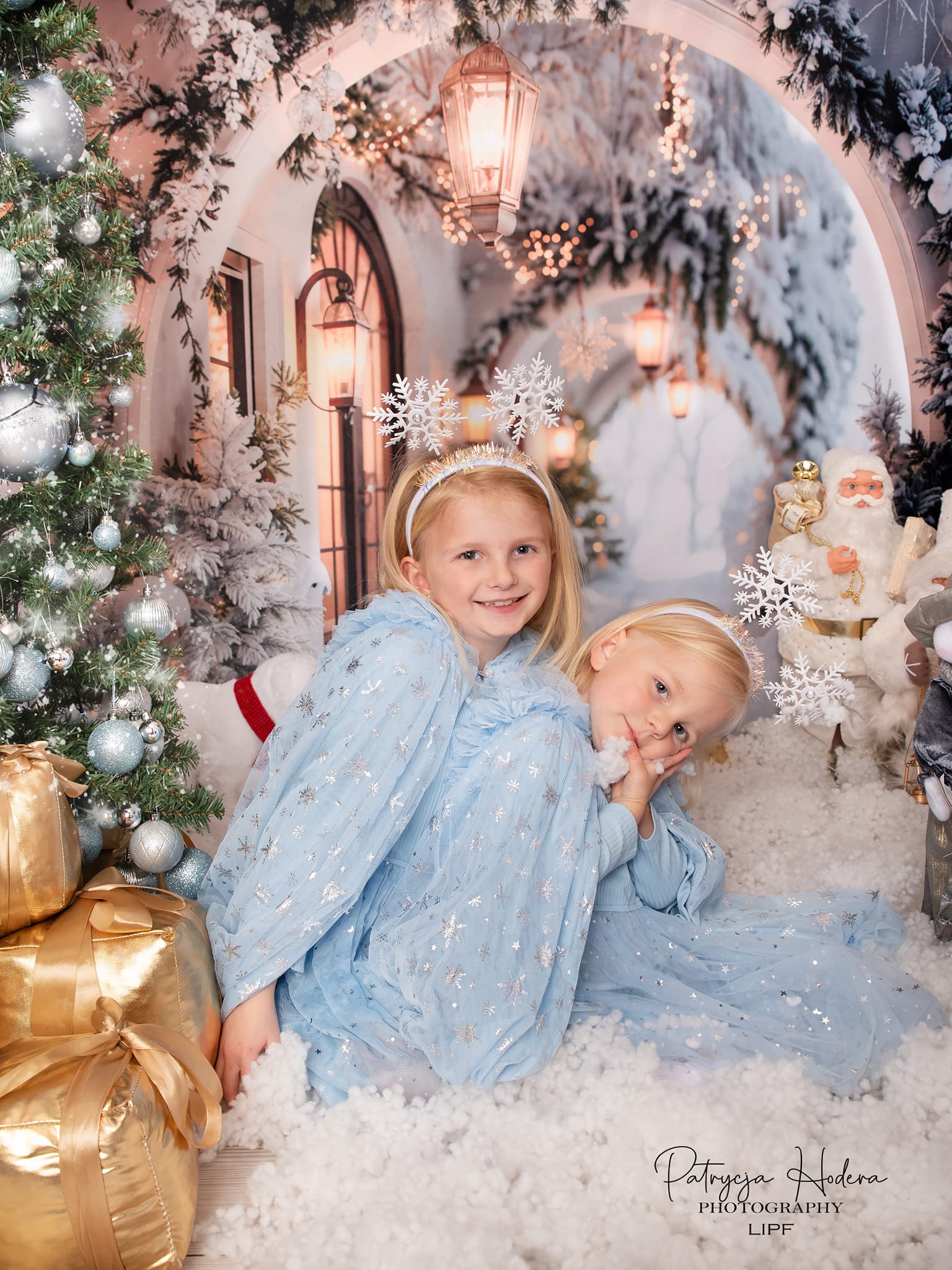 Kate Winter Retro White Flower Christmas Arch Hallway Backdrop+Winter White Snow Floor Backdrop - Kate Backdrop AU