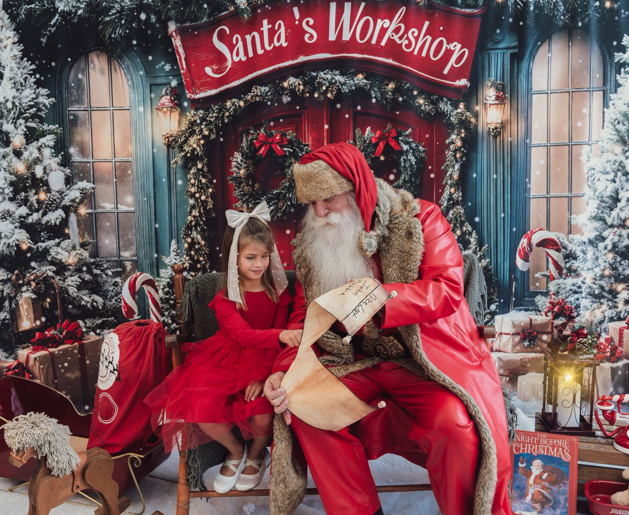 Kate Christmas Santa Workshop Red Door Backdrop Designed by Emetselch - Kate Backdrop AU