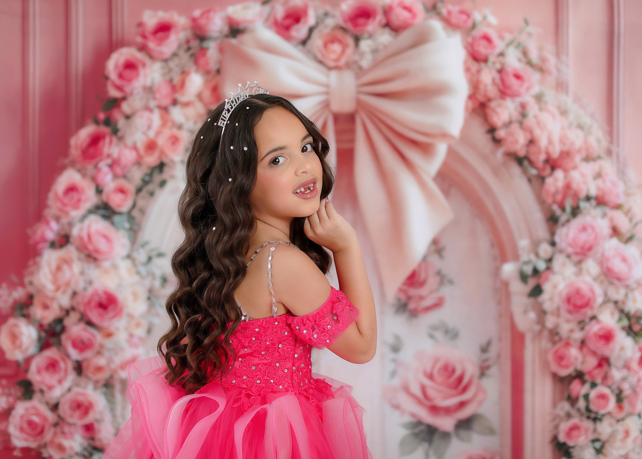 Kate Flower Arch Pink Rose Bow Backdrop Designed by Emetselch - Kate Backdrop AU
