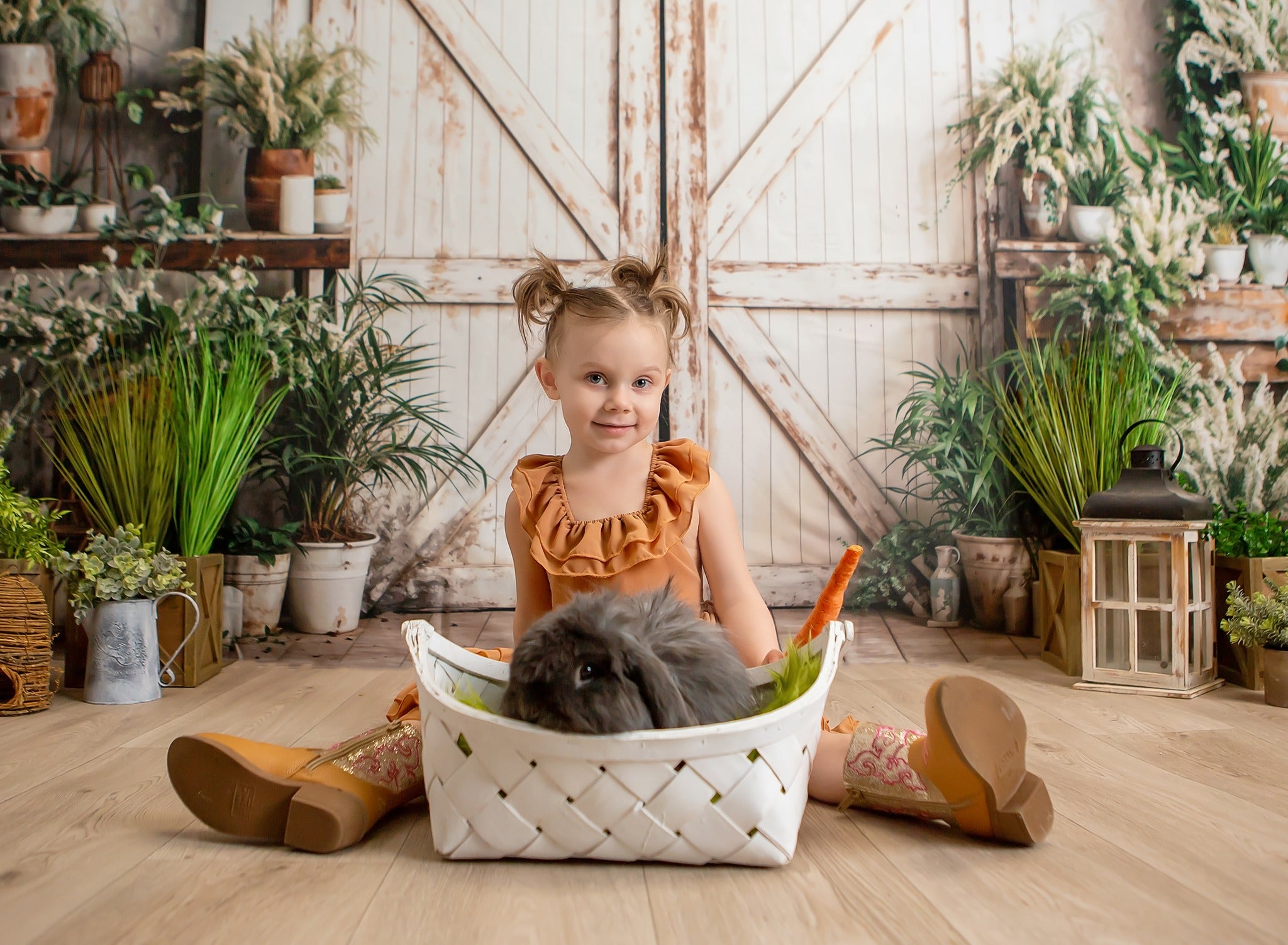 Kate Spring Backdrop White Wooden Door Green Plants Designed by Emetselch - Kate Backdrop AU