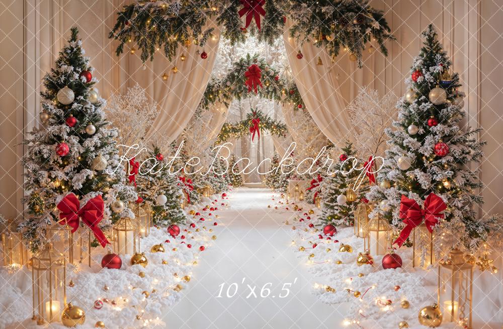 Kate Christmas Snowy Trees Red Bows Fleece Backdrop Designed by Emetselch - Kate Backdrop AU