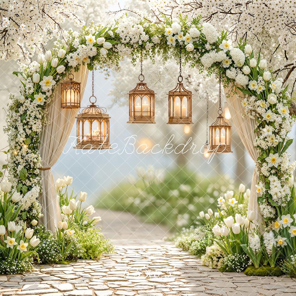 Kate Spring Flower Arch Lanterns Cobblestone Backdrop Designed by Emetselch