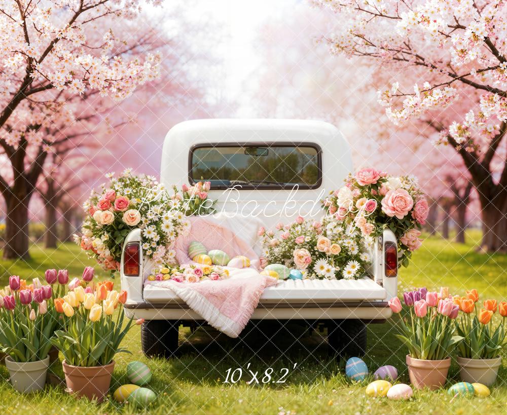 Kate Easter Truck Flowers Eggs Cherry Blossoms Backdrop Designed by Emetselch