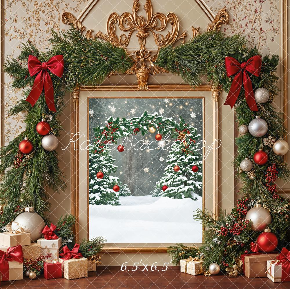 Kate Christmas Presents Snowy Trees Backdrop Designed by Emetselch - Kate Backdrop AU