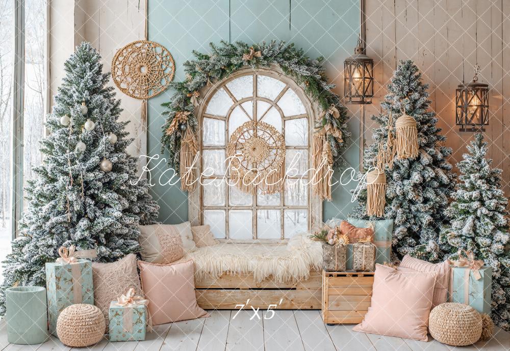 Lightning Deal Kate Boho Christmas Trees Window Backdrop Designed by Emetselch