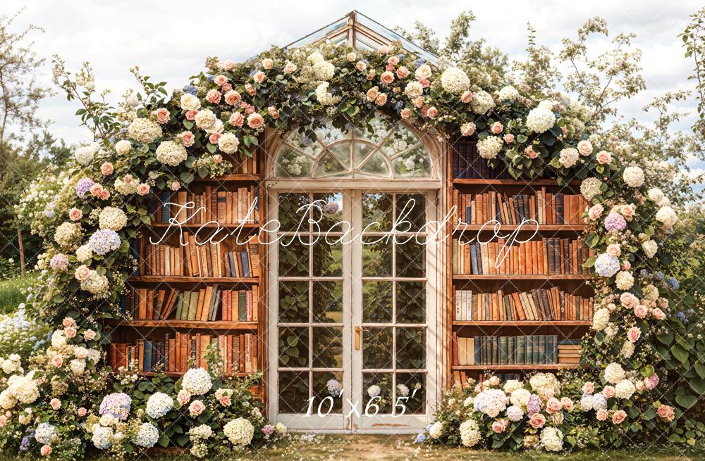 Kate Flower Arch Bookshelves Fleece Backdrop Designed by Emetselch