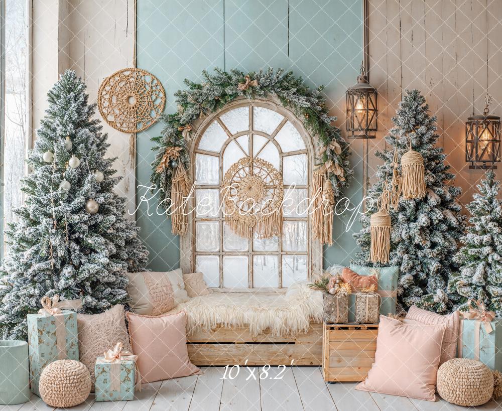 Lightning Deal Kate Boho Christmas Trees Window Backdrop Designed by Emetselch