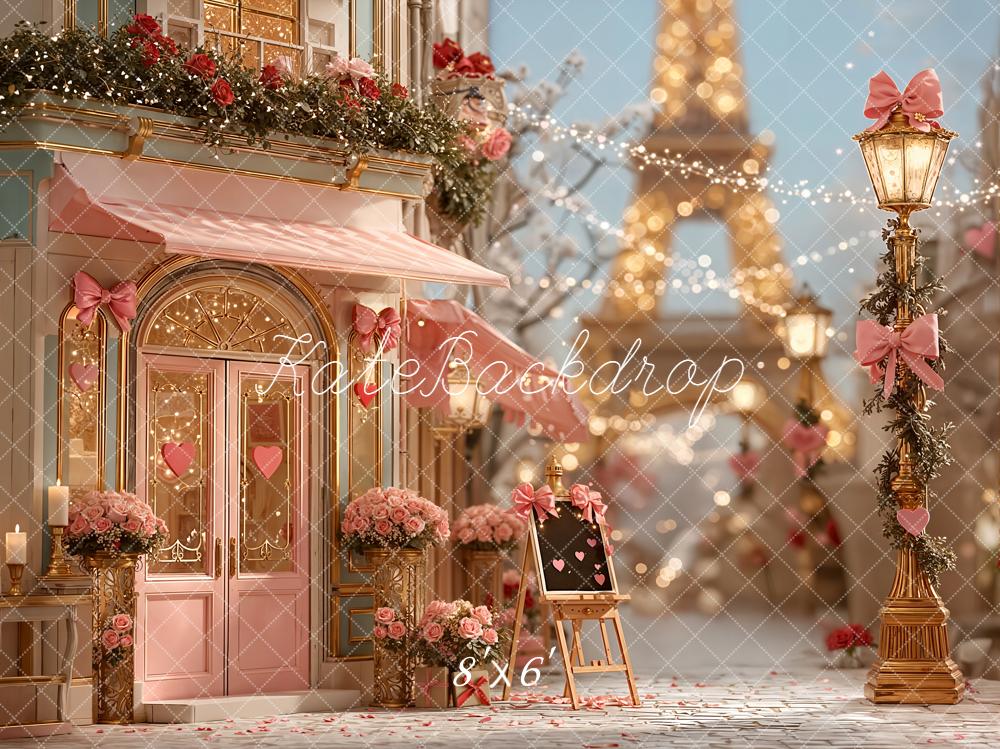 Kate Paris Cafe Tower Pink Flowers Backdrop Designed by Emetselch