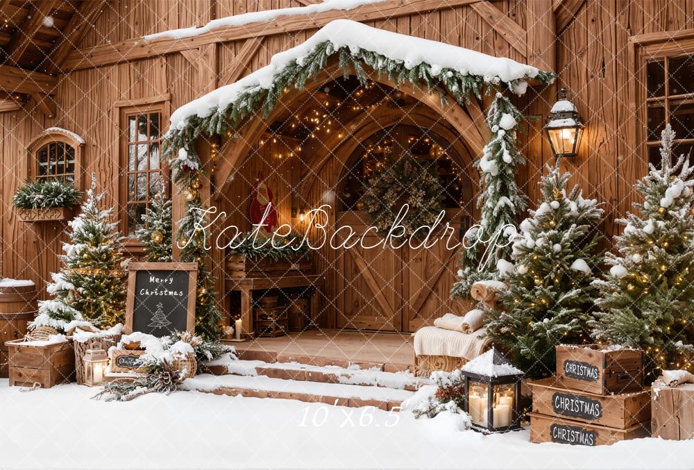 Kate Christmas Wooden House Snow Fleece Backdrop Designed by Emetselch