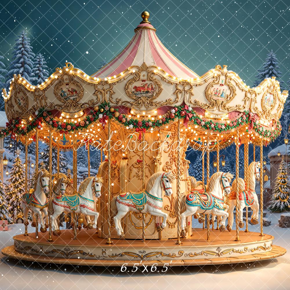 Kate Carousel Christmas Village Snow Backdrop Designed by Chain - Kate Backdrop AU