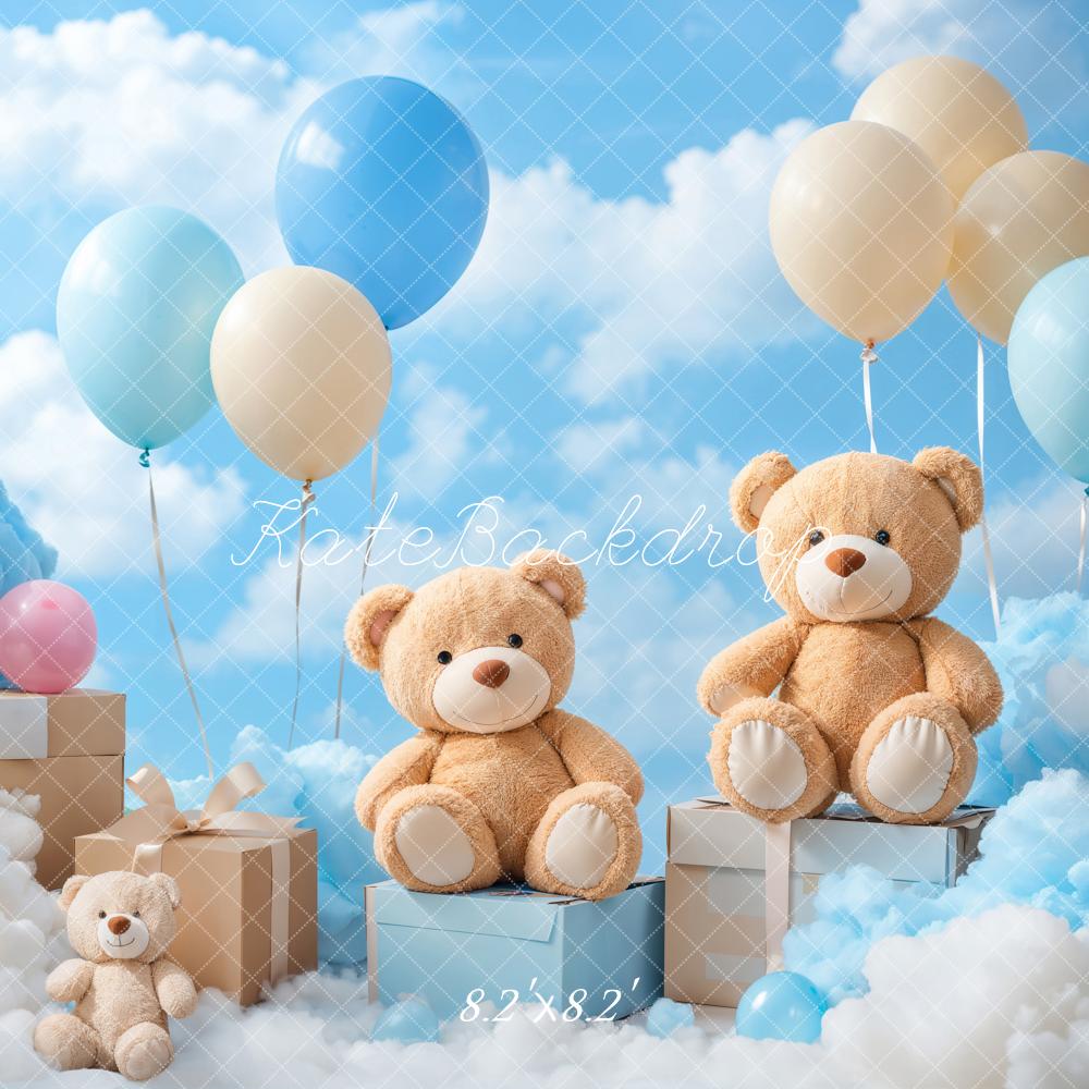 Kate Teddy Bears Balloons Clouds Blue Backdrop Designed by Emetselch