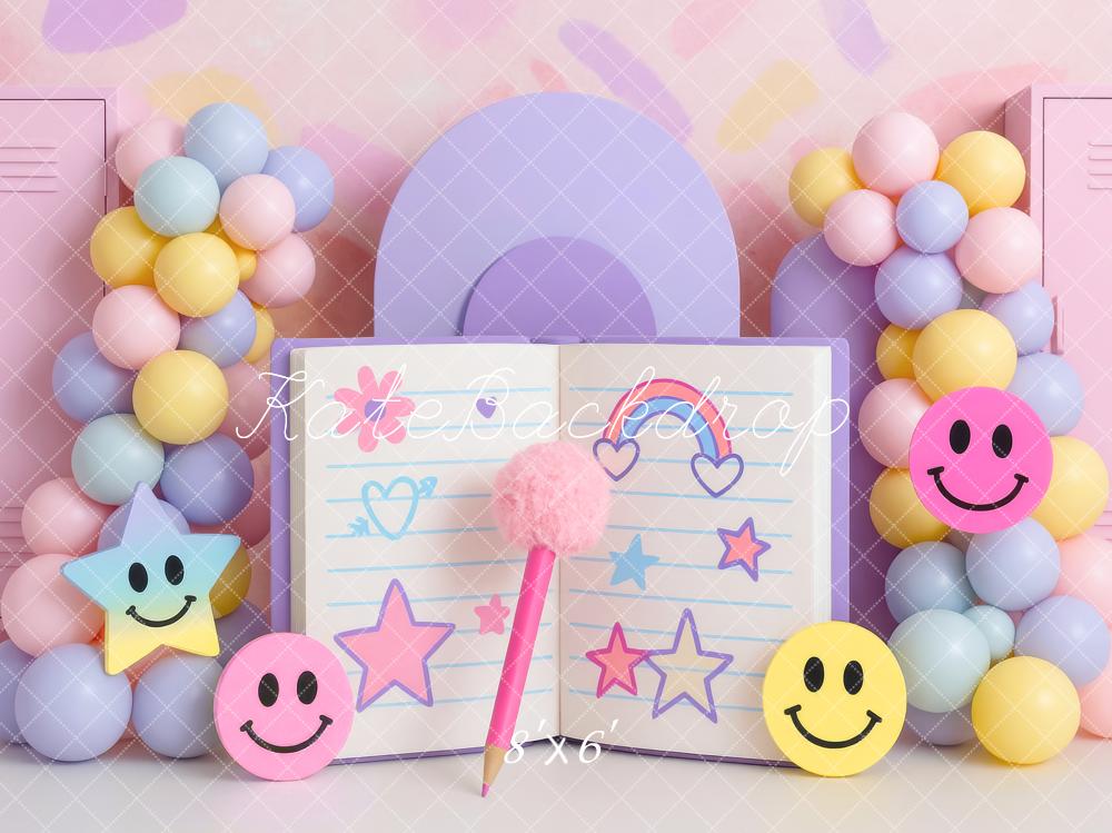 Kate Cake Smash Notebook Balloons Smiley Faces Backdrop Designed by Mini MakeBelieve