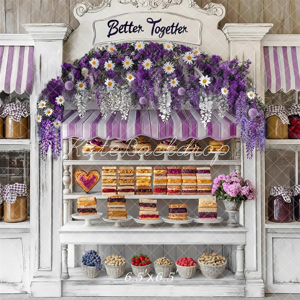 Kate Dessert Shelf Purple Flowers Backdrop Spring Designed by Mini MakeBelieve - Kate Backdrop AU