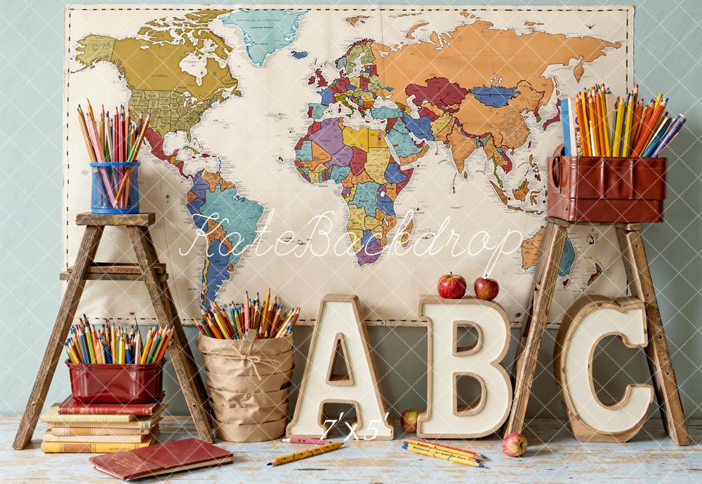 Kate Back To School World Map Backdrop Designed by Emetselch - Kate Backdrop AU