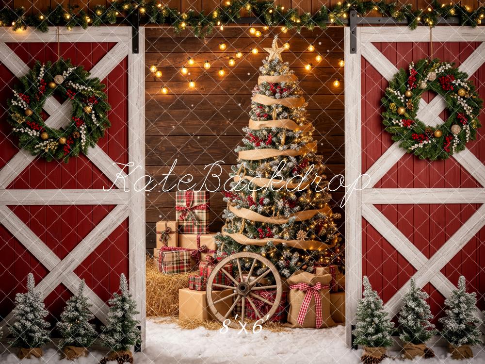 Kate Christmas Barn Doors Tree Wagon Wheel Backdrop Designed by Patty Roberts