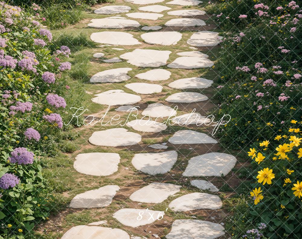 Kate Garden Stone Path Flowers Fleece Backdrop Designed by Emetselch