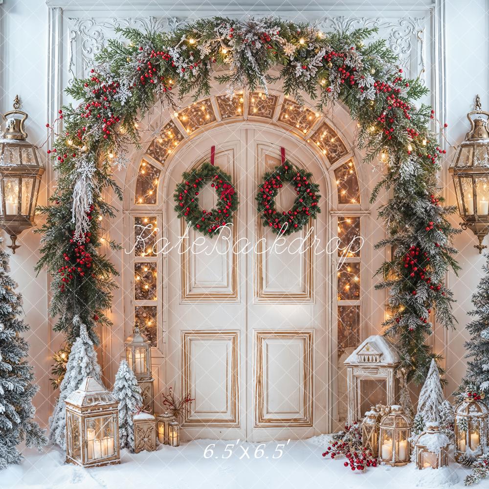 Kate Christmas Door Garland Snowy Trees Backdrop Designed by Emetselch