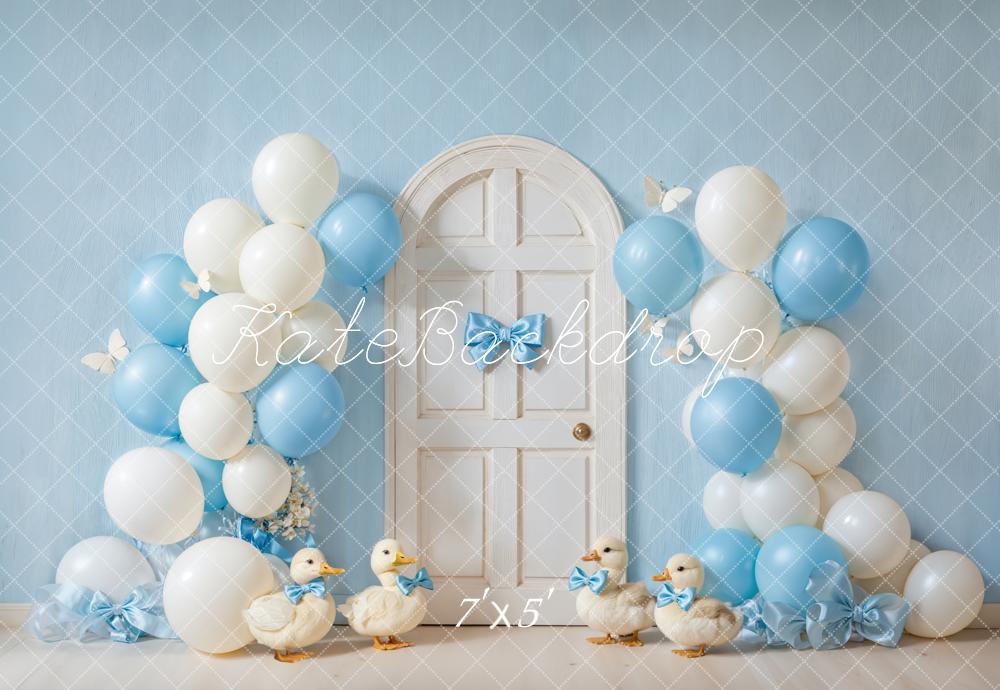 Kate Blue White Balloons Door Ducklings Backdrop Designed by Emetselch - Kate Backdrop AU