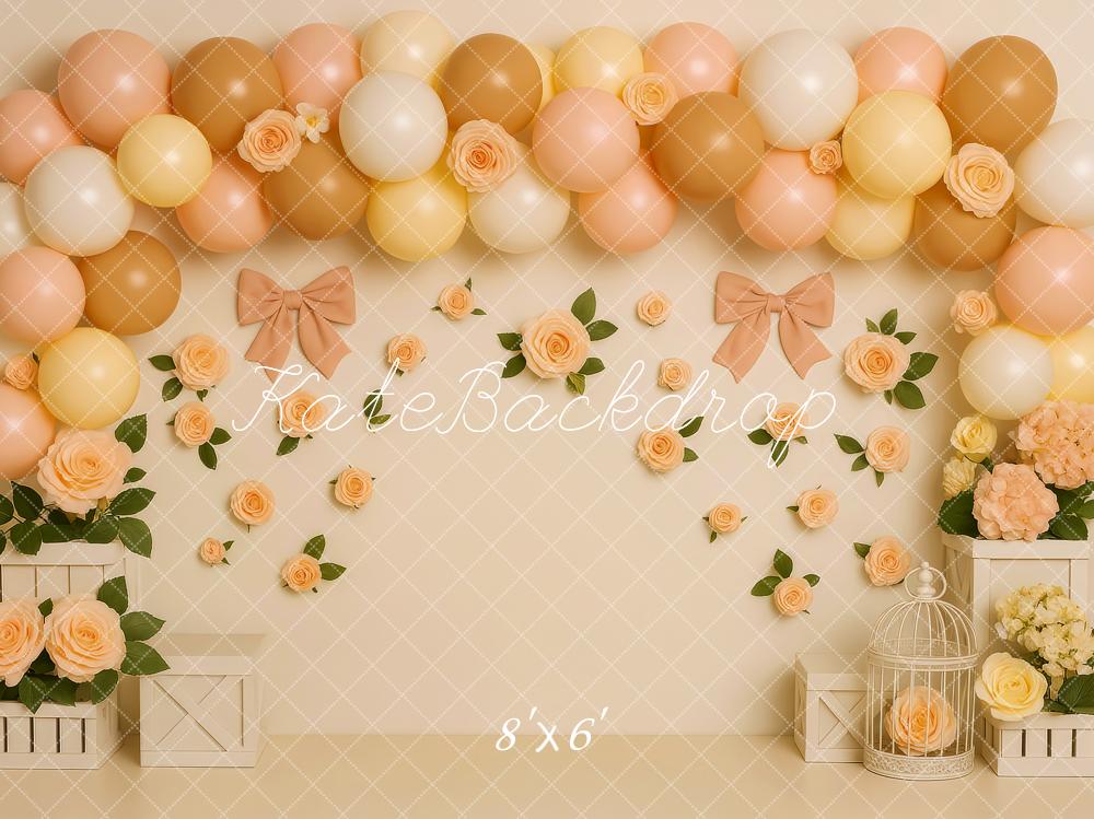 Kate Peach Balloons Flowers Cake Smash Backdrop Designed by Patty Roberts