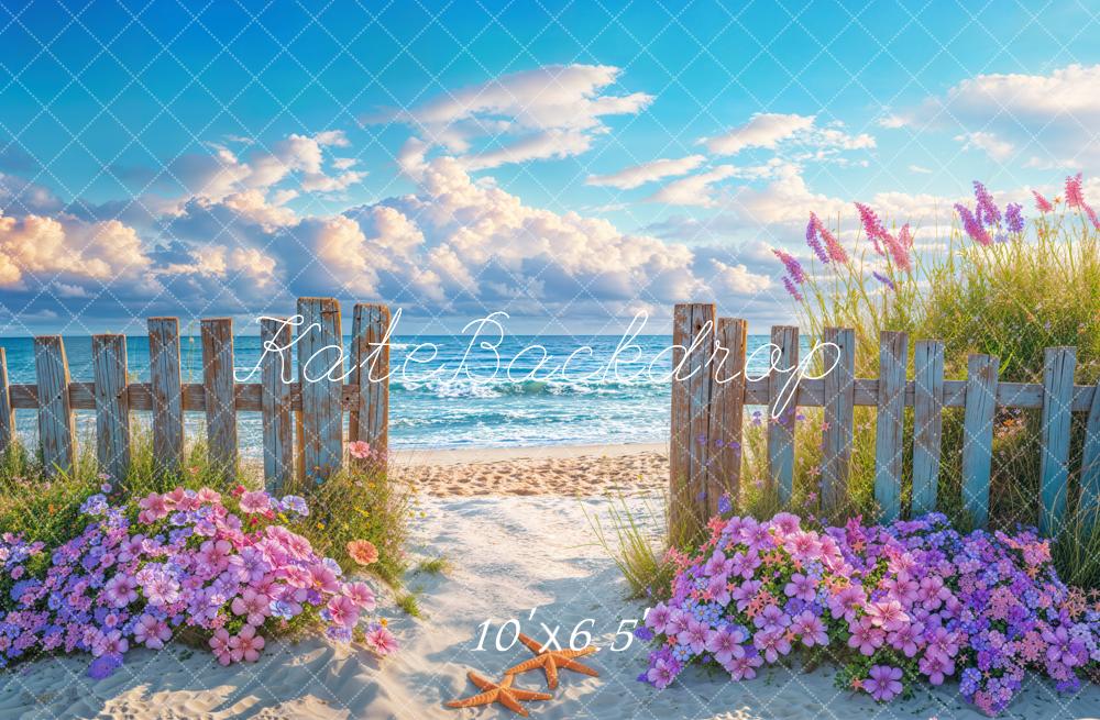 Kate Beach Fence Flowers Fleece Backdrop Designed by Emetselch - Kate Backdrop AU