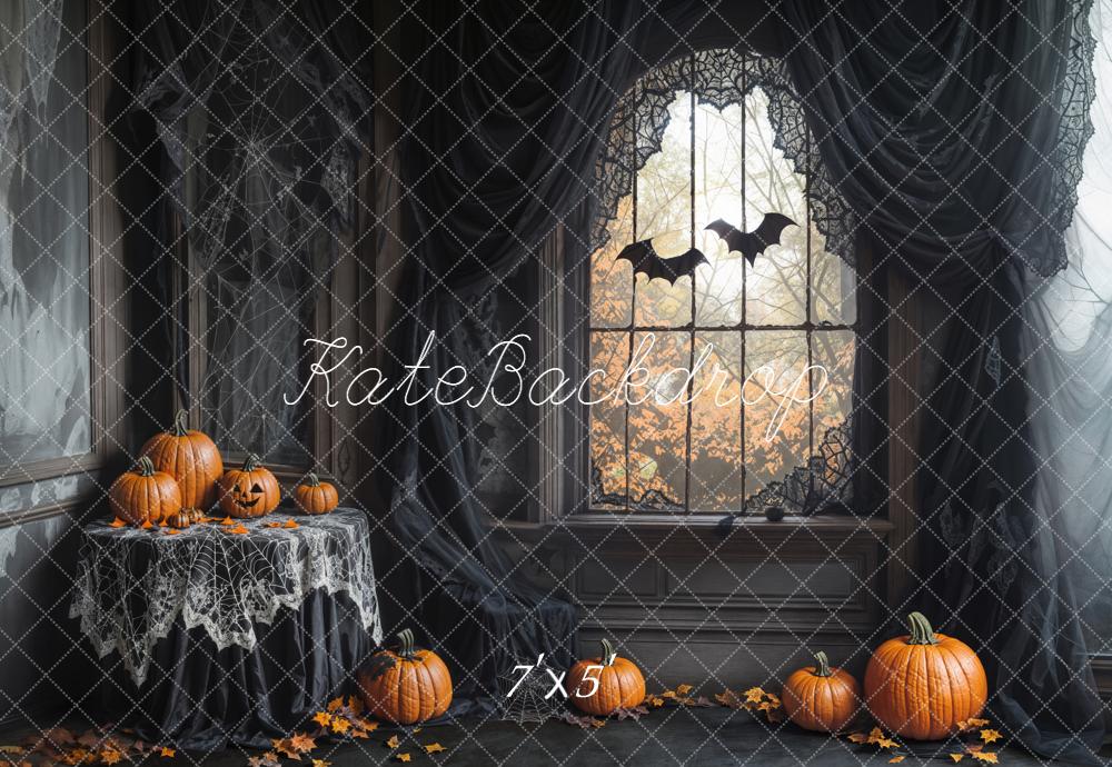 Lightning Deal Kate Halloween Pumpkins Bats Spiderweb Window Backdrop Designed by Emetselch