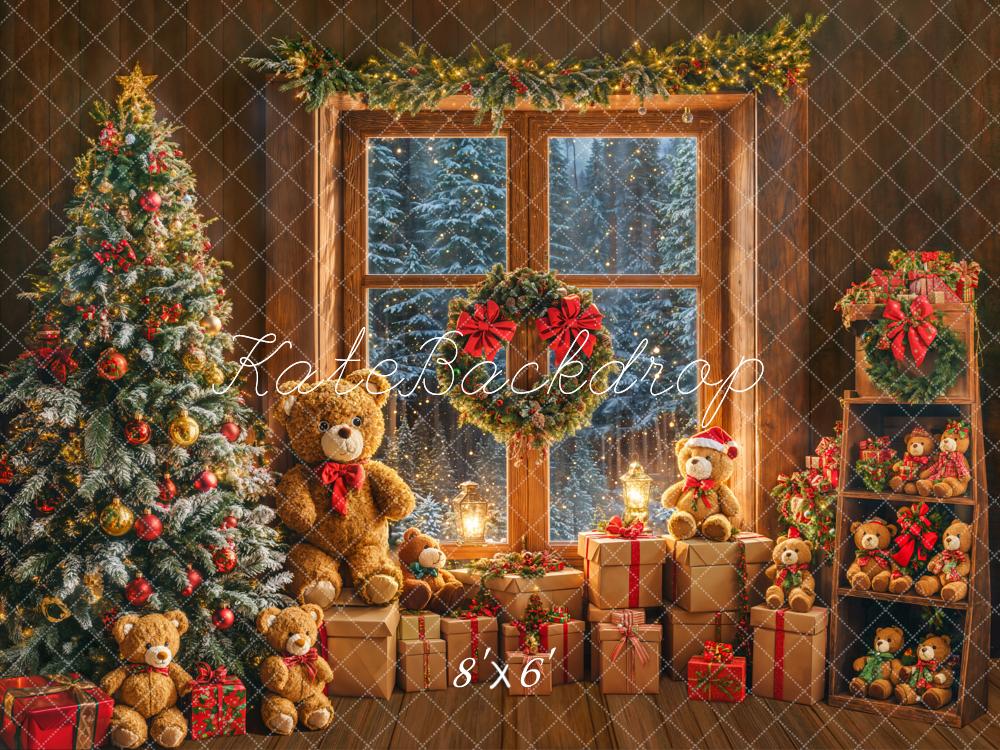 Kate Christmas Tree Teddy Bears Window Fleece Backdrop Designed by Emetselch - Kate Backdrop AU