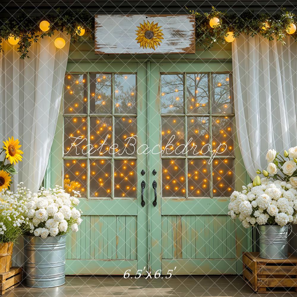 Kate Green Door Flowers Bokeh Backdrop Designed by Mini MakeBelieve