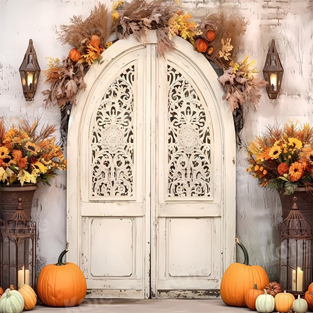 Kate Autumn Pumpkins Vintage Door Backdrop Designed by Emetselch - Kate Backdrop AU