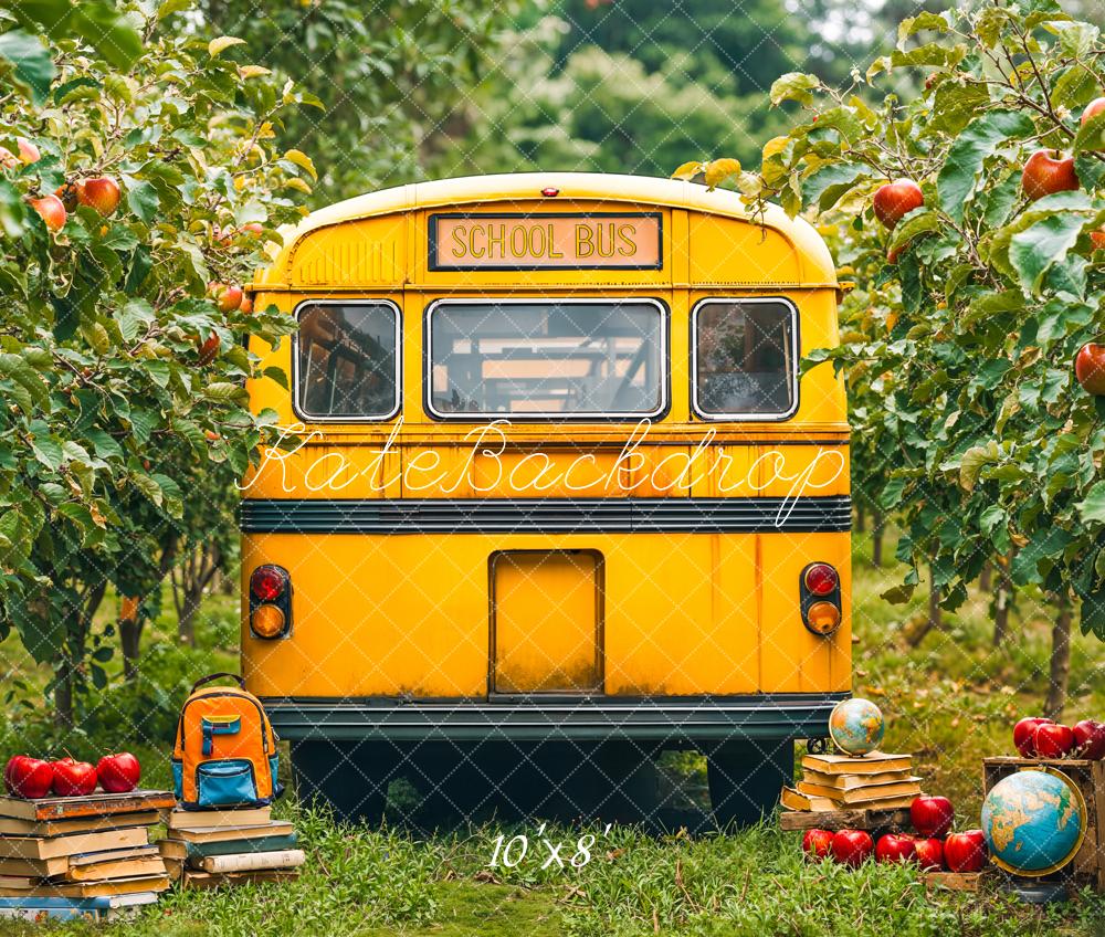 Kate Back To School Yellow Bus Fleece Backdrop Designed by Emetselch - Kate Backdrop AU