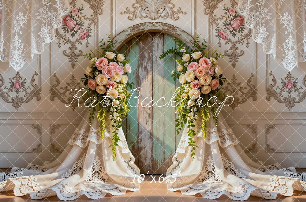 Kate Wedding Flower Arch Lace Curtains Vintage Wall Backdrop Designed by Mini MakeBelieve
