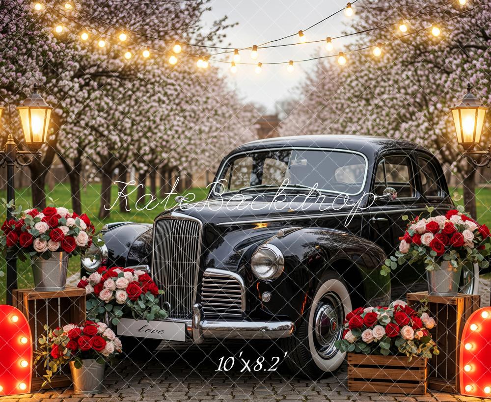 Kate Vintage Car Cherry Blossoms String Lights Backdrop Designed by Patty Roberts