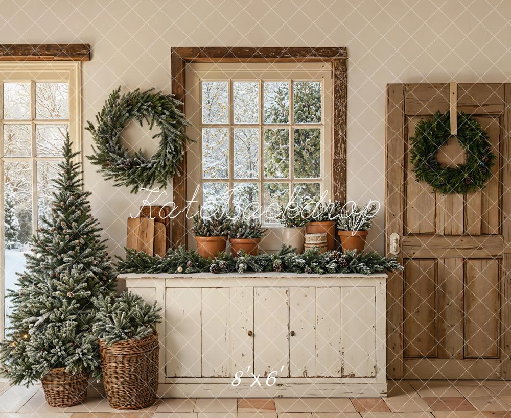 Kate Christmas Rustic Windows Cabinet Backdrop Designed by Chain