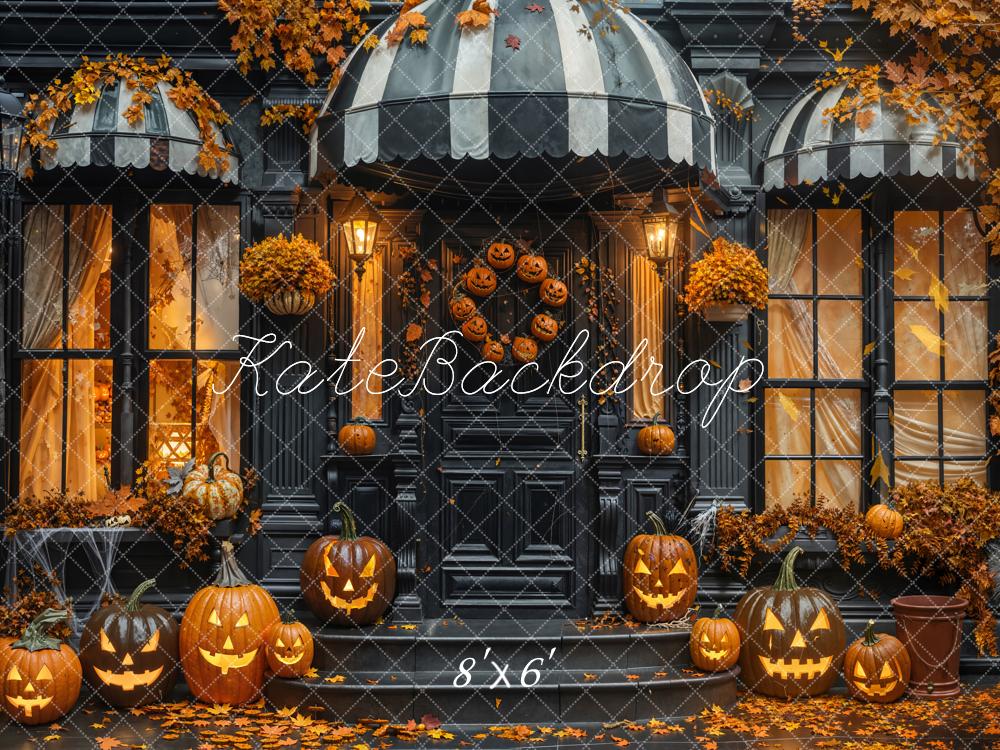 Kate Halloween Pumpkins Black Porch Fleece Backdrop Designed by Emetselch - Kate Backdrop AU