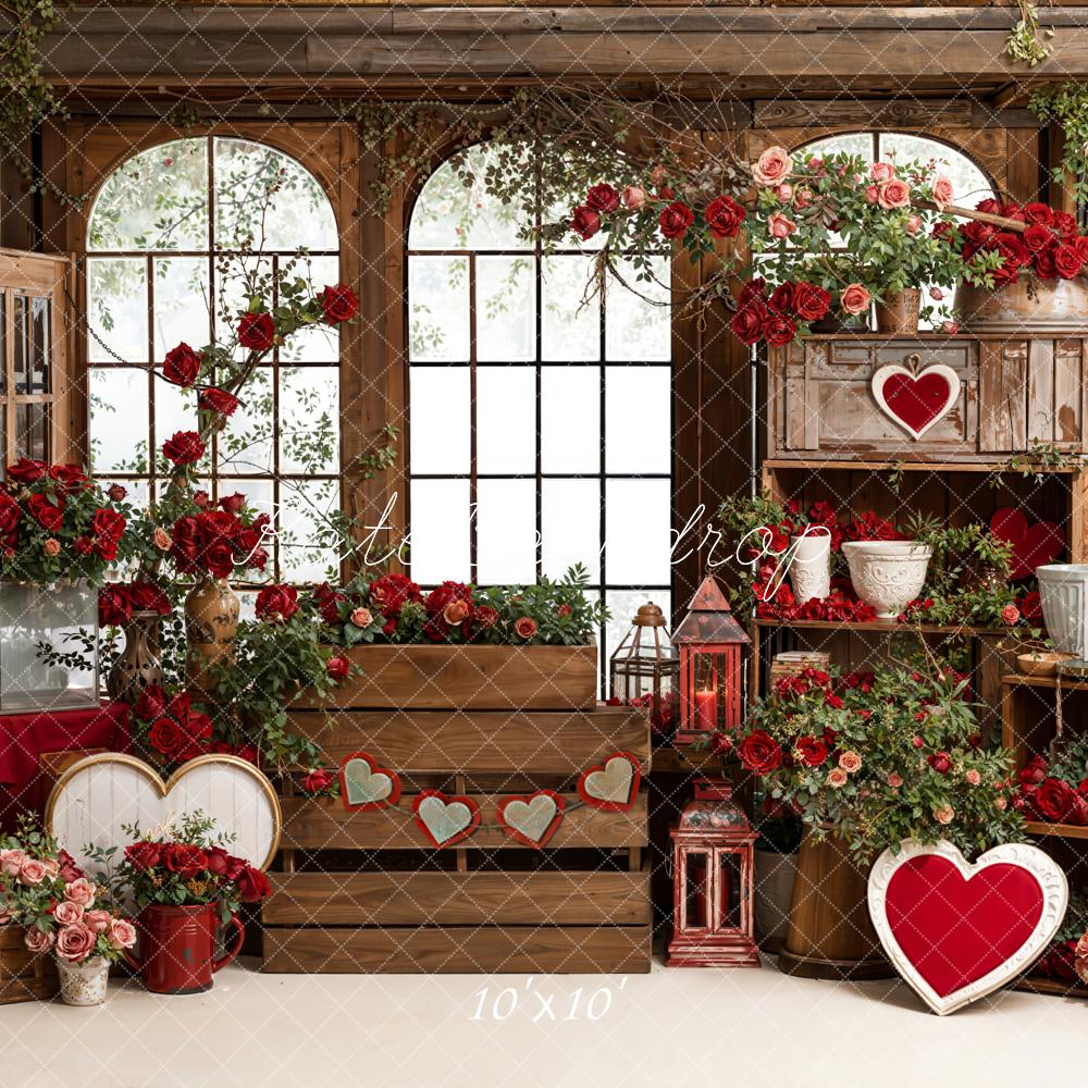 Kate Valentines Red Roses Wooden Window Backdrop Designed by Emetselch