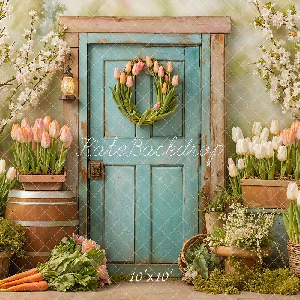 Kate Spring Tulips Blue Door Floral Backdrop Designed by Emetselch