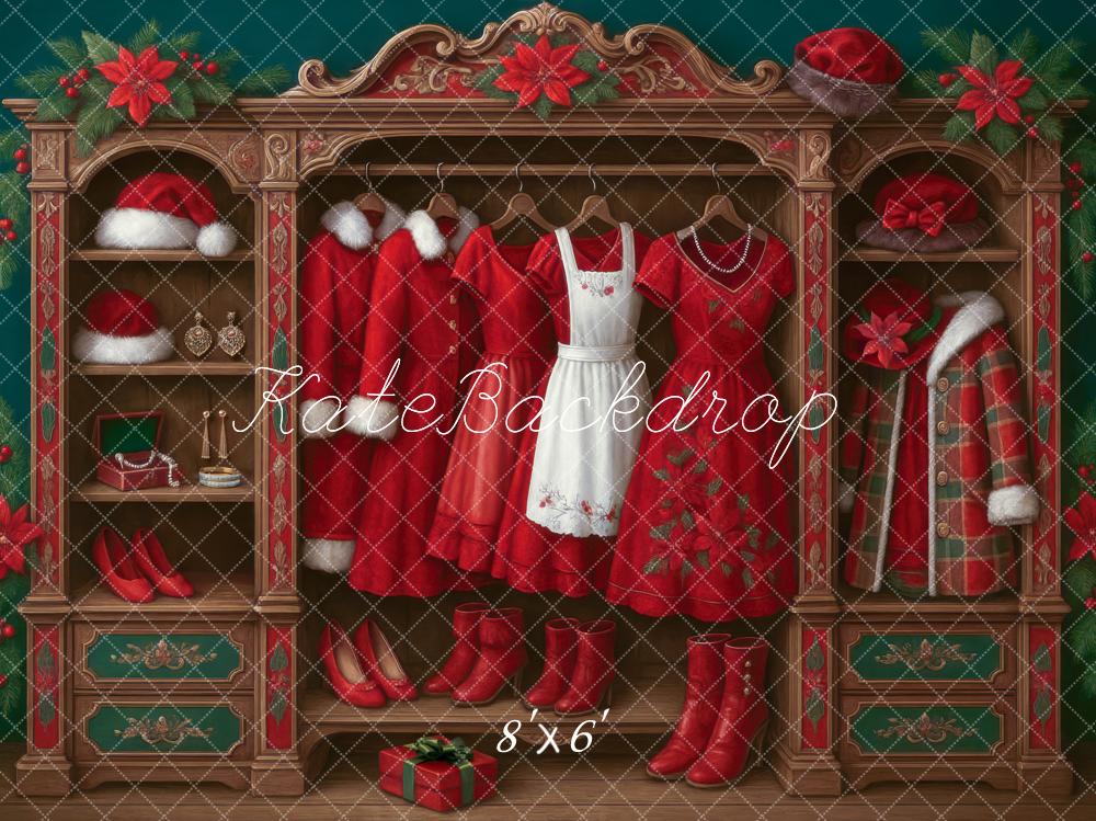 Kate Christmas Closet Red Dresses Cabinet Backdrop Designed by Mini MakeBelieve - Kate Backdrop AU