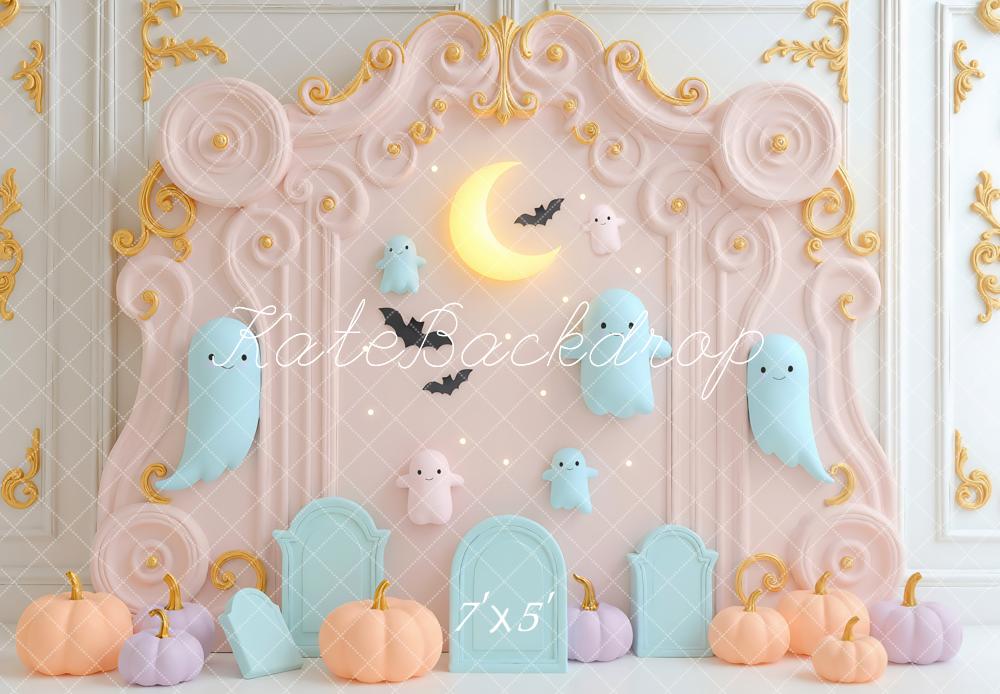 Kate Halloween Ghost Moon Pastel Pumpkins Backdrop Designed by Mini MakeBelieve