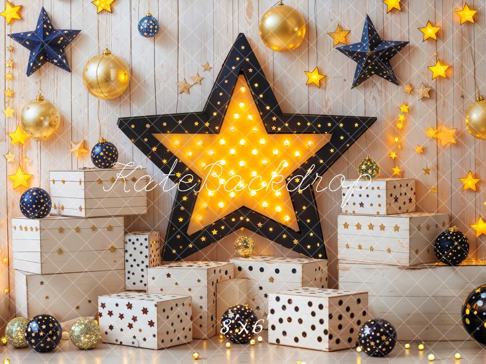 Kate Star Lights Gift Boxes Wooden Wall Fleece Backdrop Designed by Emetselch - Kate Backdrop AU