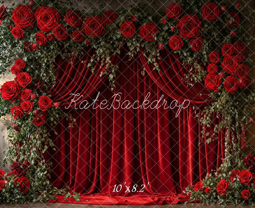 Kate Red Roses Draped Curtains Backdrop Designed by Emetselch