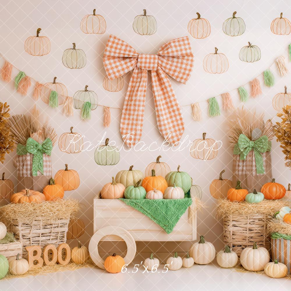 Kate Fall Pumpkins Hay Baskets Bow Backdrop Designed by Patty Roberts