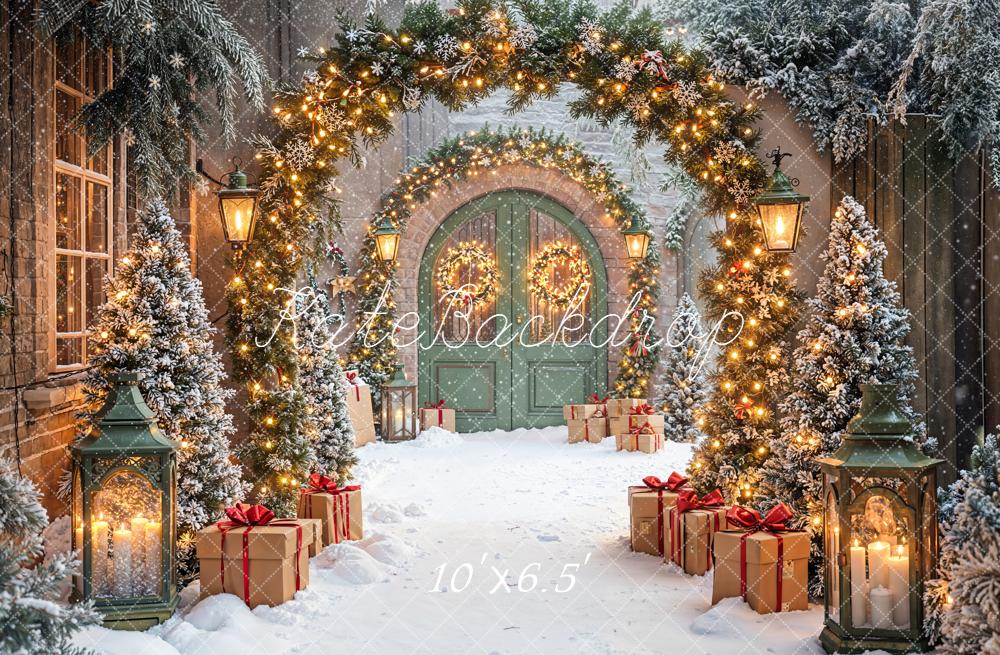 Kate Christmas Snowy Arch Fleece Backdrop Designed by Emetselch