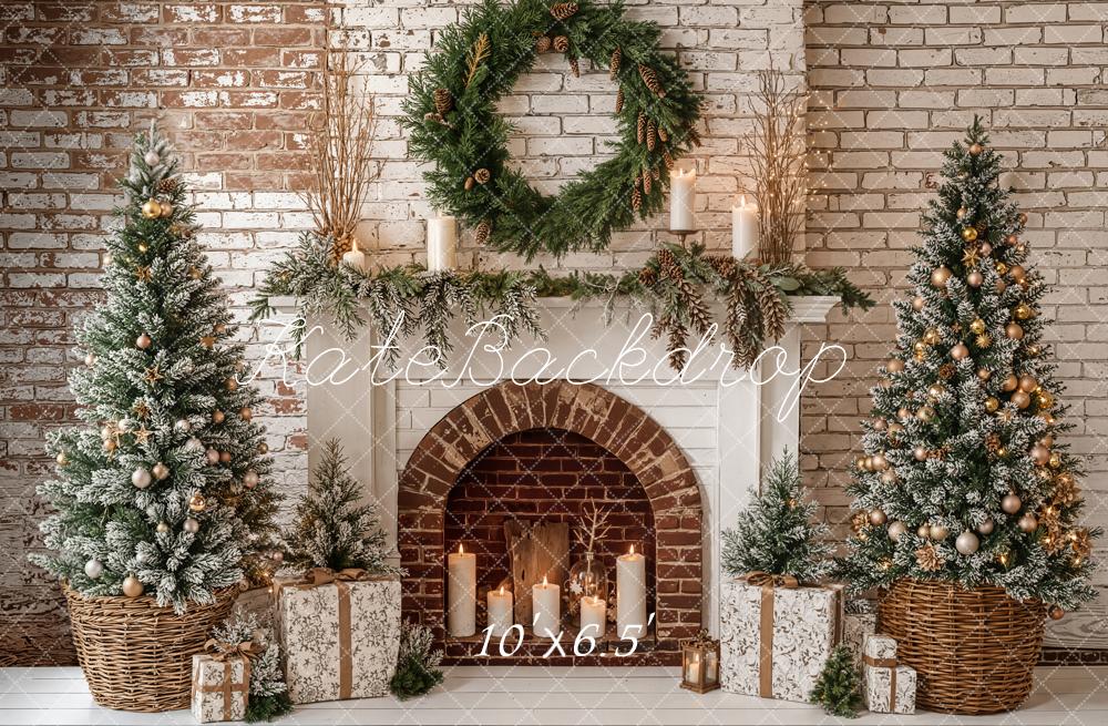 Kate Christmas Fireplace Brick Wall Fleece Backdrop Designed by Emetselch - Kate Backdrop AU