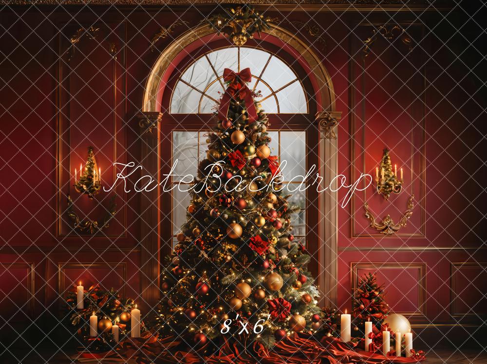 Kate Christmas Tree Red Wall Candlelight Backdrop Designed by Emetselch