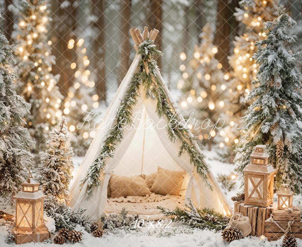 Kate Winter Tent Snowy Trees Backdrop Designed by Emetselch
