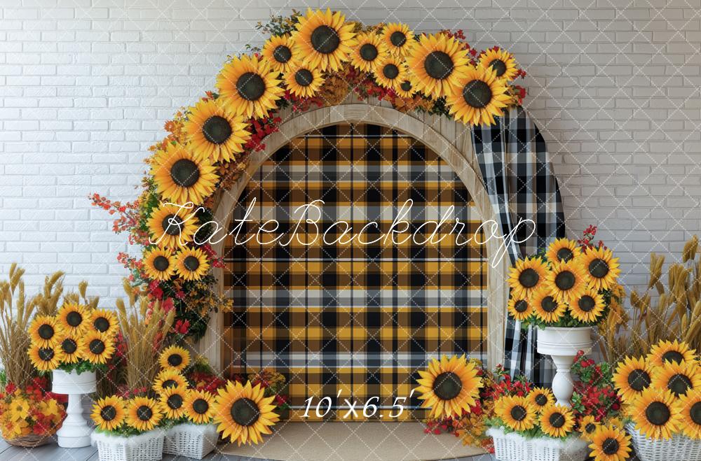 Kate Arch Sunflowers Plaid Backdrop Designed by Mini MakeBelieve - Kate Backdrop AU