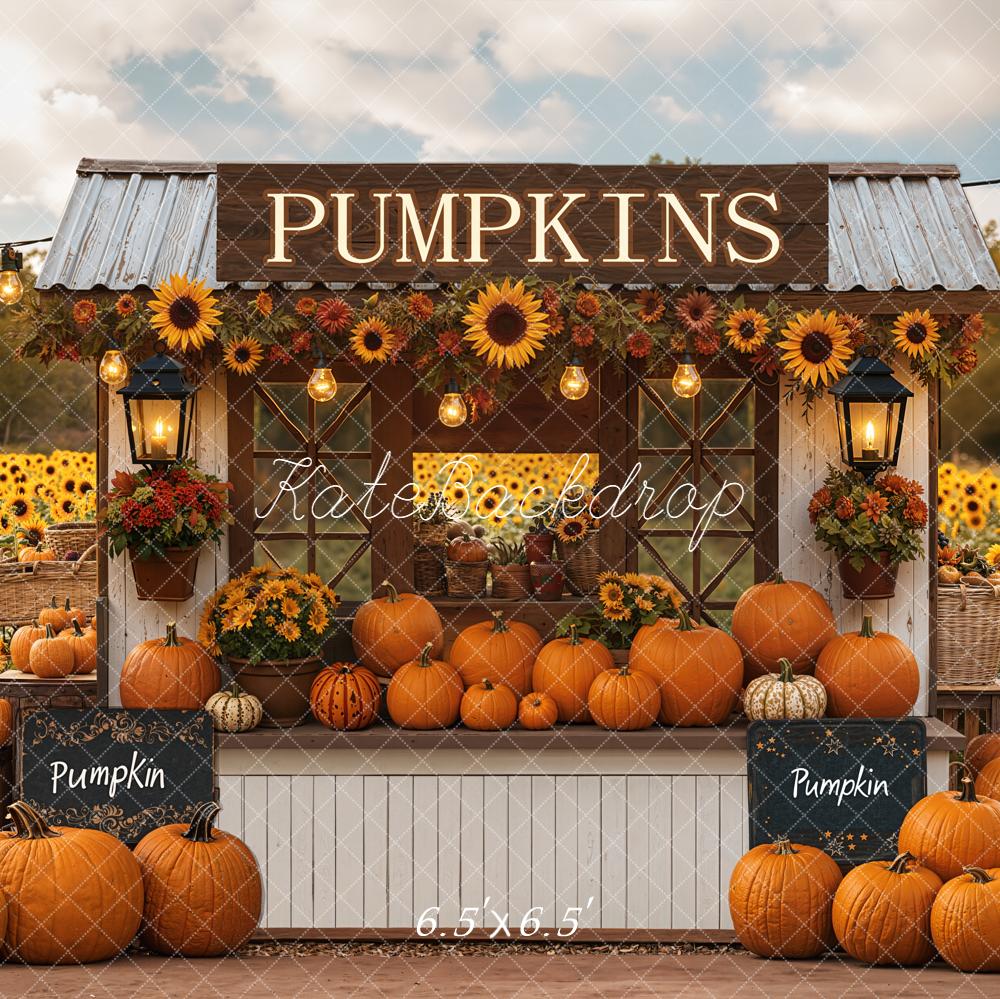 Kate Fall Pumpkin Stand Sunflowers Backdrop Designed by Emetselch - Kate Backdrop AU