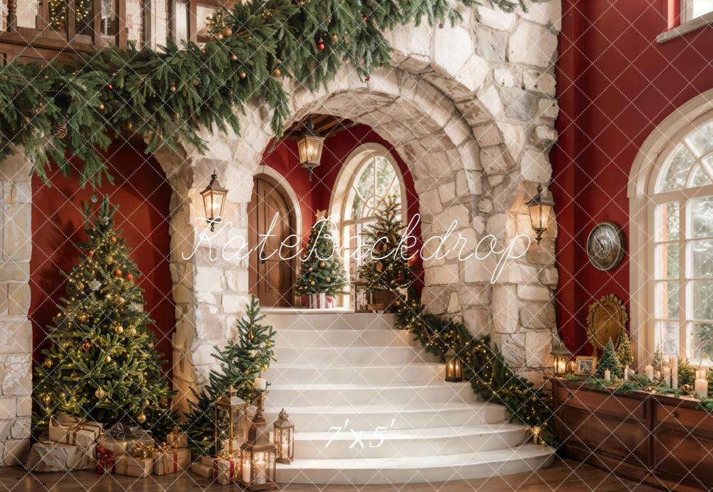 Kate Christmas Trees Stone Arch Stairs Backdrop Designed by Emetselch